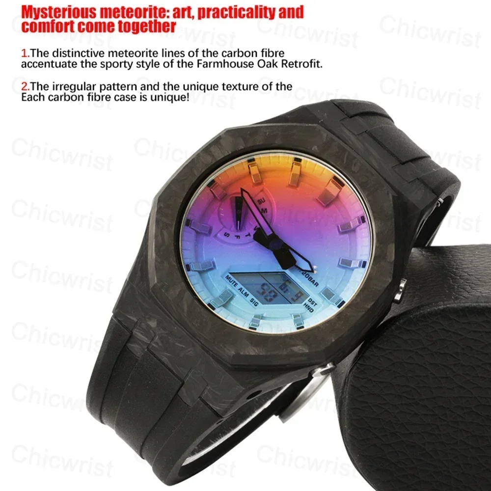 Mod Kit Fiber Carbon case For Casioak GA2100 GA2110 Rubber Strap for CasiOak GAB2100 GM2100 Modification Kit With Screws Correa