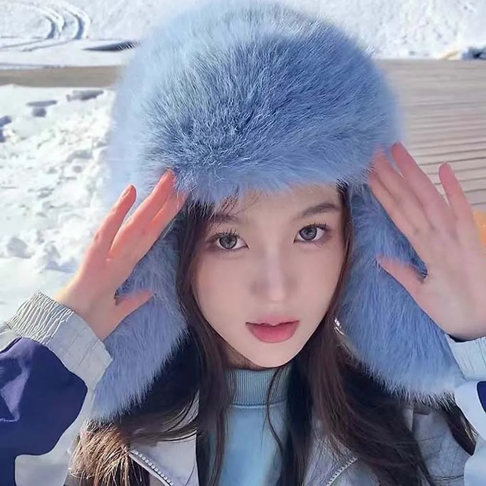 قبعة فرو الضأن بلون الرجال النساء الطيار قبعة مكافحة البرد يندبروف فو الفراء الطيار قبعة قابل للتعديل دفئا سدادات حماية الأذن قبعة يوميا