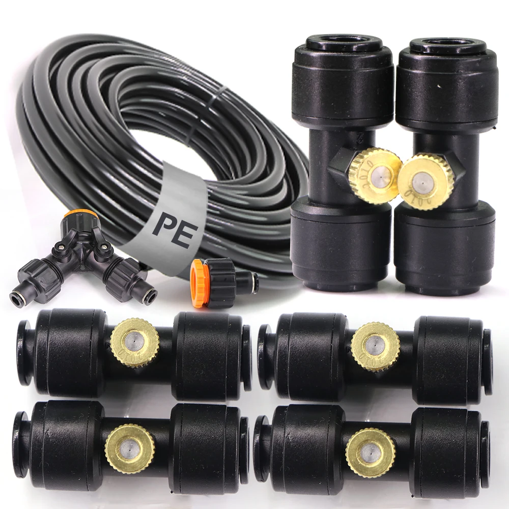 60W Pump 0.7MM Automatic Timing Cooling Watering System Outdoor Garden Irrigation Kit Quick Connect Brass Mist Nozzles Sprayer