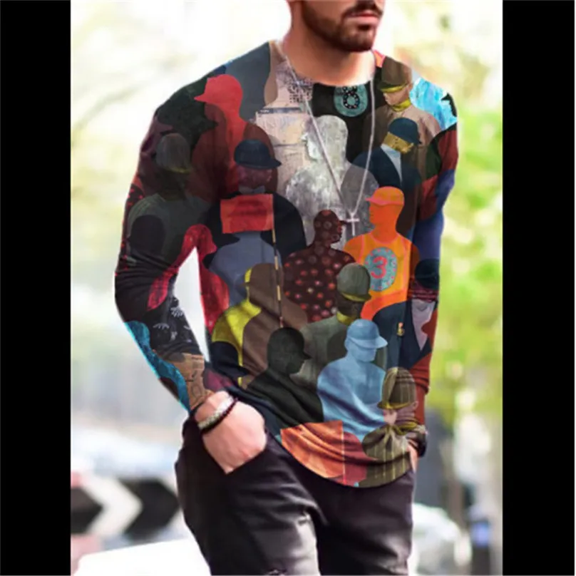 Spring Autumn Long Sleeve Men\'s 3D T-Shirts Tie-dye Street Patchwork Pattern Printing Male Tops 6XL Plus Size Loose Casual Tees