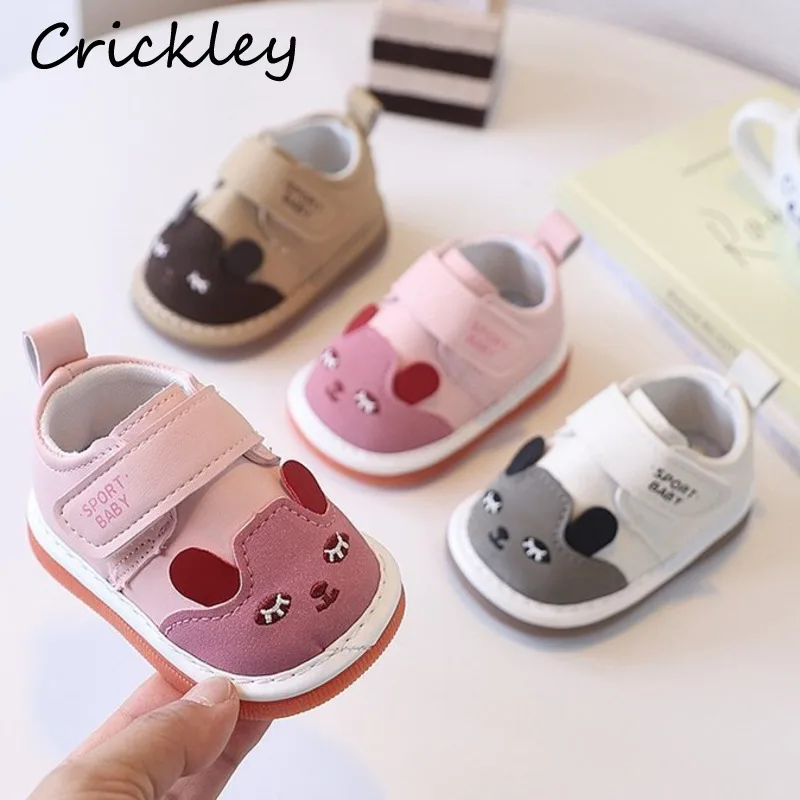 Zapatos Casuales de Dibujos Animados con Oso para Bebés, Niños y Niñas, de Piel Sintética con Cierre de Velcro, Zapatillas Deportivas para Niños Pequeños con Suela Suave y Sonido