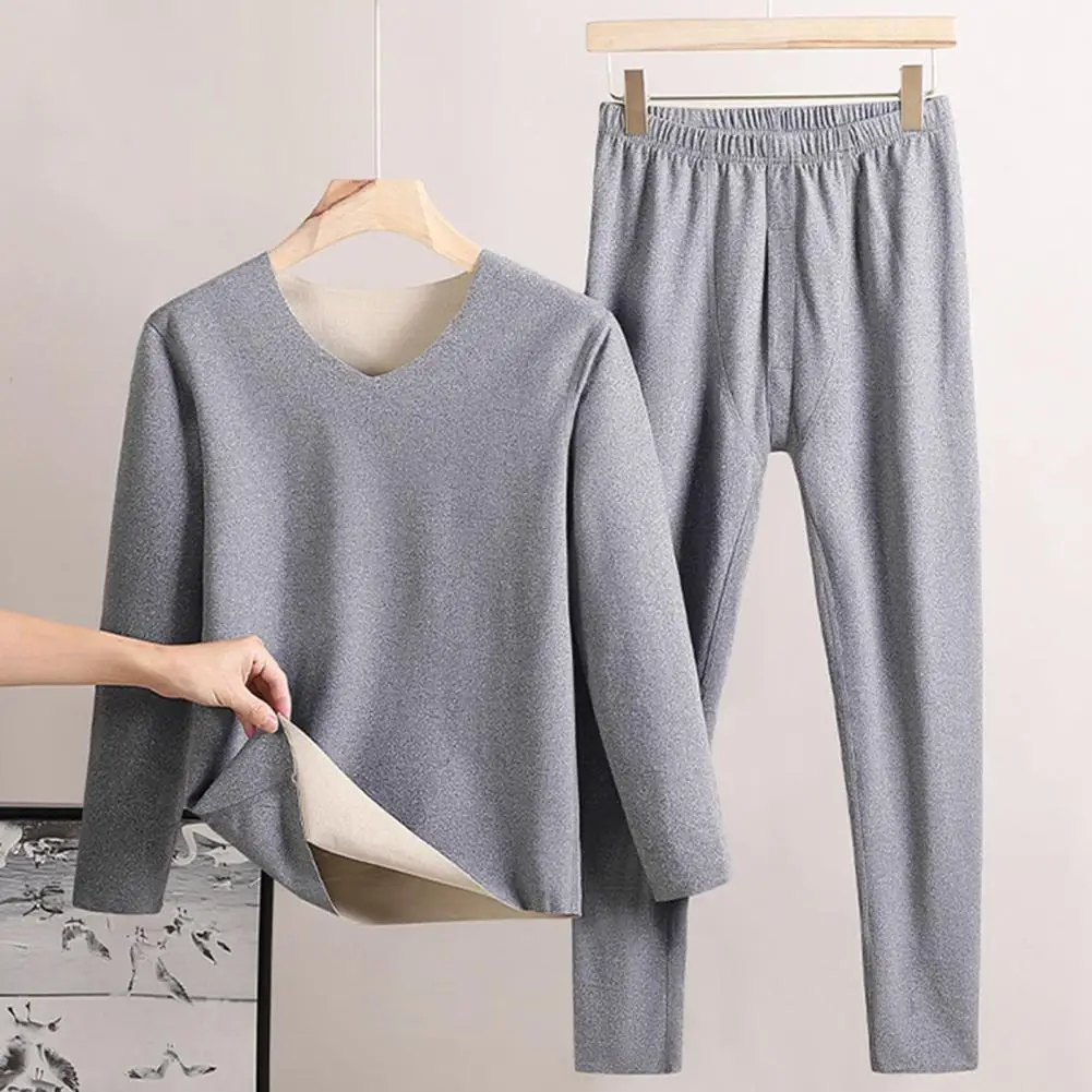 

Long-sleeve Top Trousers Set Winter Men's Thermal Underwear Set Fleece Lined Base Layer Wool Sweater for Weather for Warmth