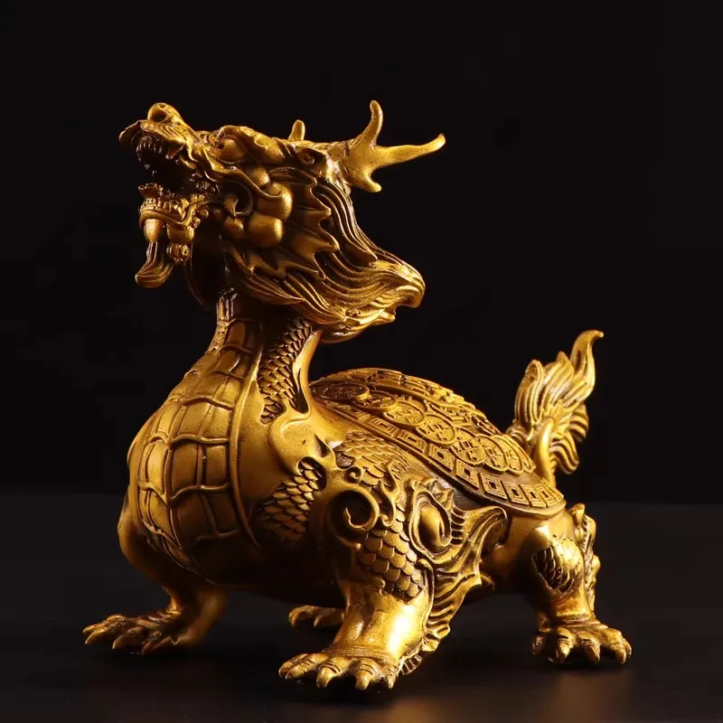 

Feng Shui Copper Animal Dragon Turtle Statue Attracting Wealth Zodiac Figurine for Home