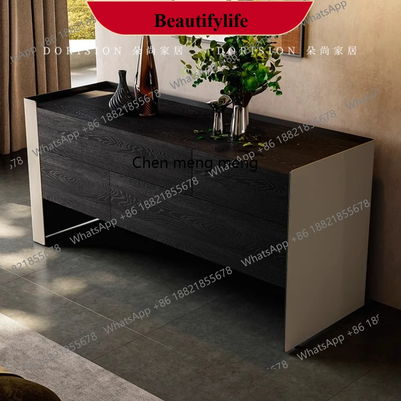 

E153 Italian dining side cabinet simple modern storage cabinet solid wood bedroom storage light luxury minimalist entrance cabin