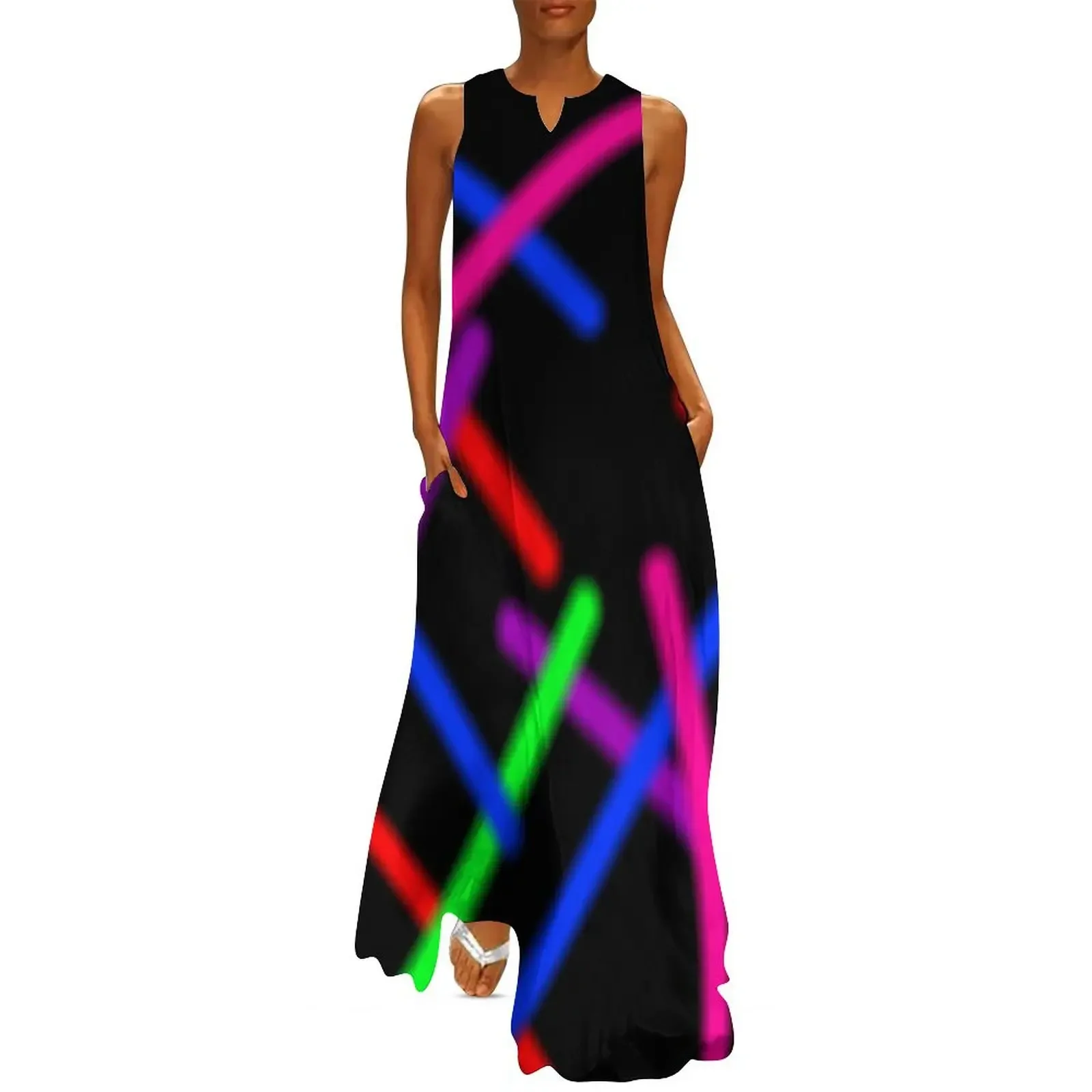 

1980s Rainbow Neon Glowing Laser Beams, Single Image Version Long Dress summer dress for women 2024 Women"s skirt Beachwear