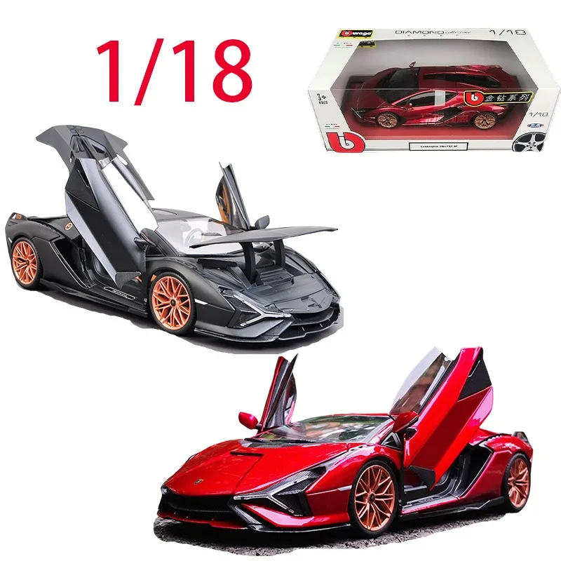 

Diecast 1/18 Scale Lamborghini Sian FKP37 Burago Alloy Car Model Toys for Boys Gift Lightning Sports Car Original Factory