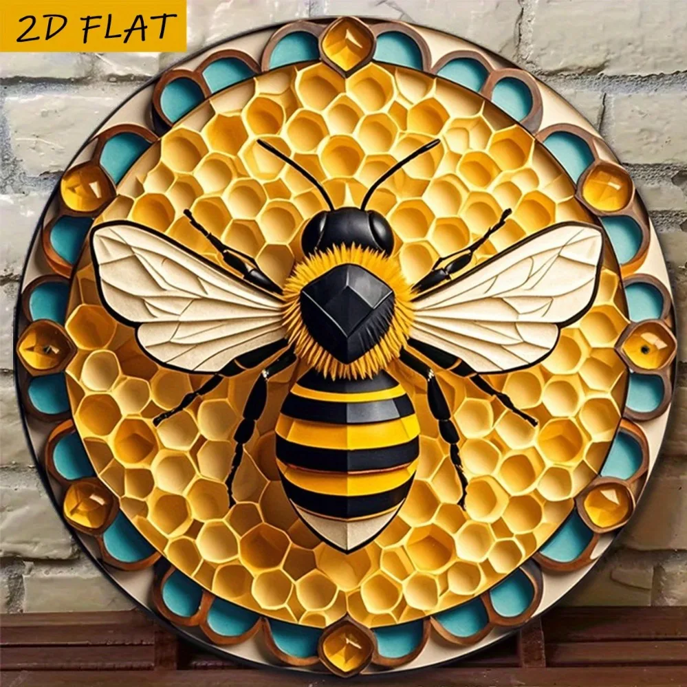 2D Metal Sign, Retro Honeycomb Metal Wall Art Sign 8x8 Inch Rustic Kitchen Decor Beekeeping Theme Home Decor Hexagon Pattern Eas