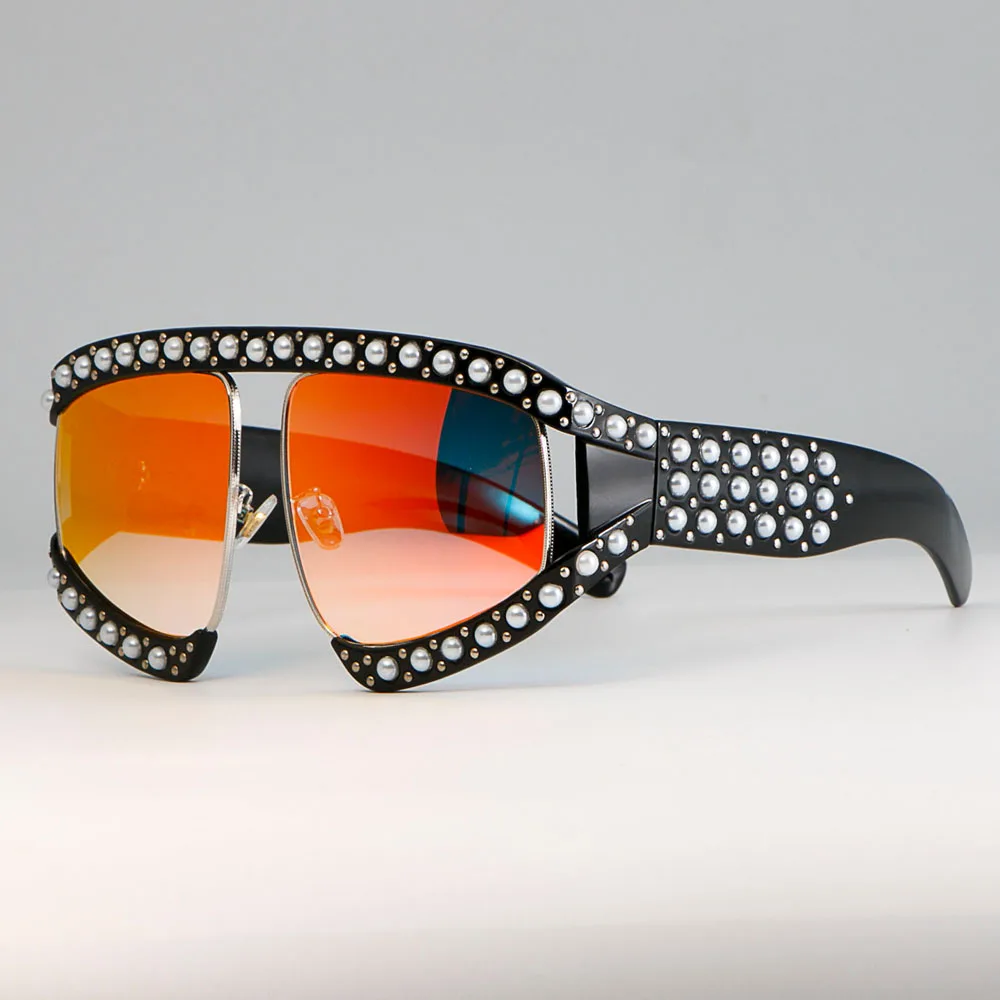 45448 Frauen brille Sonnenbrille Luxus Perlens chirme rote Spiegel brille übergroße UV400 Marke Brille weiblich – Detail 12