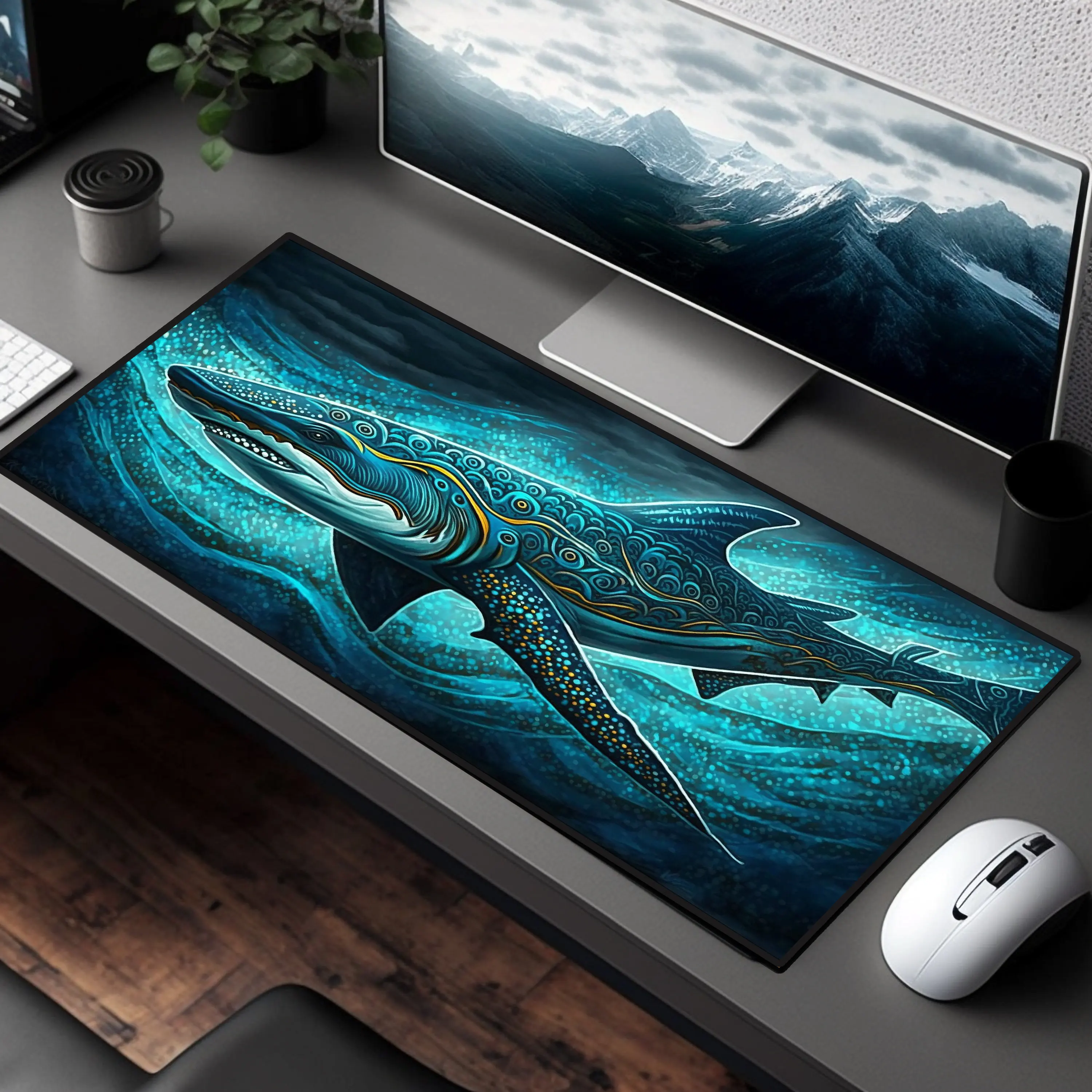 Shark Mouse Pad, Animal Mousepad, Beach Desk Mat, Ocean Desk Pad, Big Gaming Mouse Pad, Gaming Accessories,900*400MM Gamer Rug