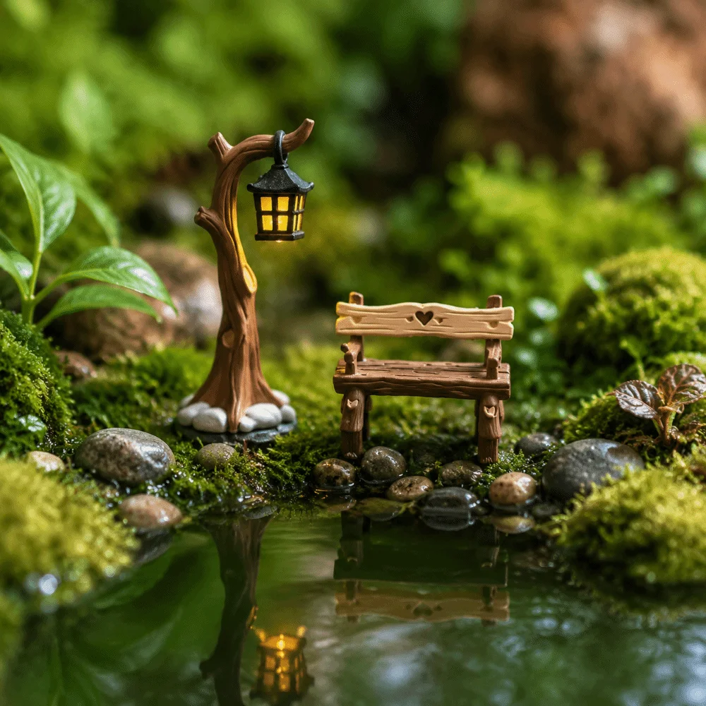 Retro Micro Landscape Ornaments Decorative Home Decoration Tree Lanterns Ornaments Dollhouse Statue Plastic