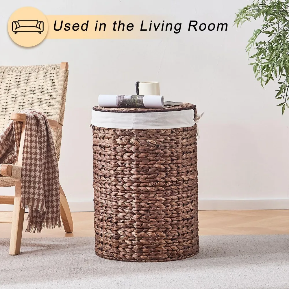 سلة غسيل من الخيزران المنسوج يدويًا مع غطاء لتخزين وتنظيم الملابس