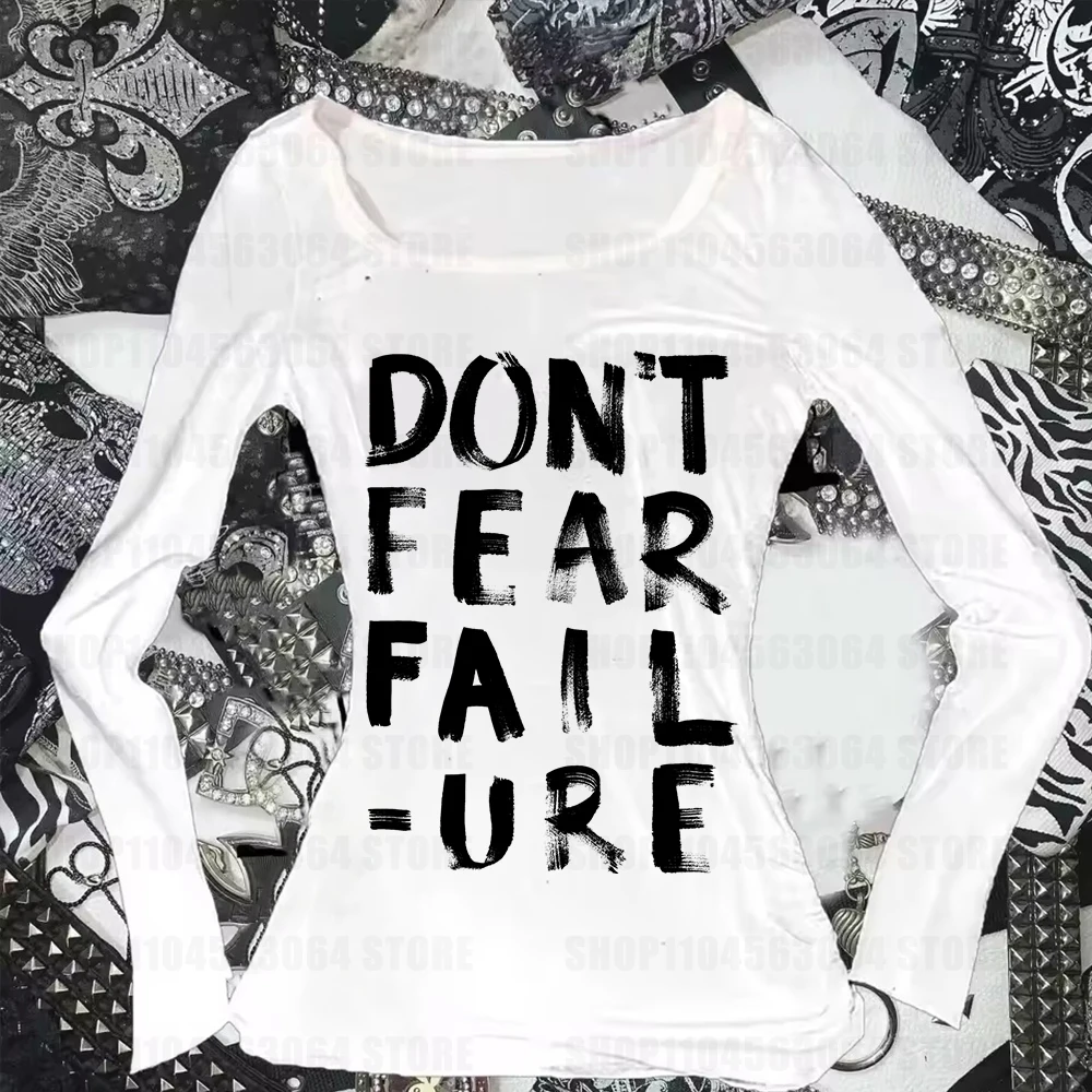 

Slim fit long sleeved letter printed T-shirt for women's autumn American hot girl fashion autumn long single shoulder top