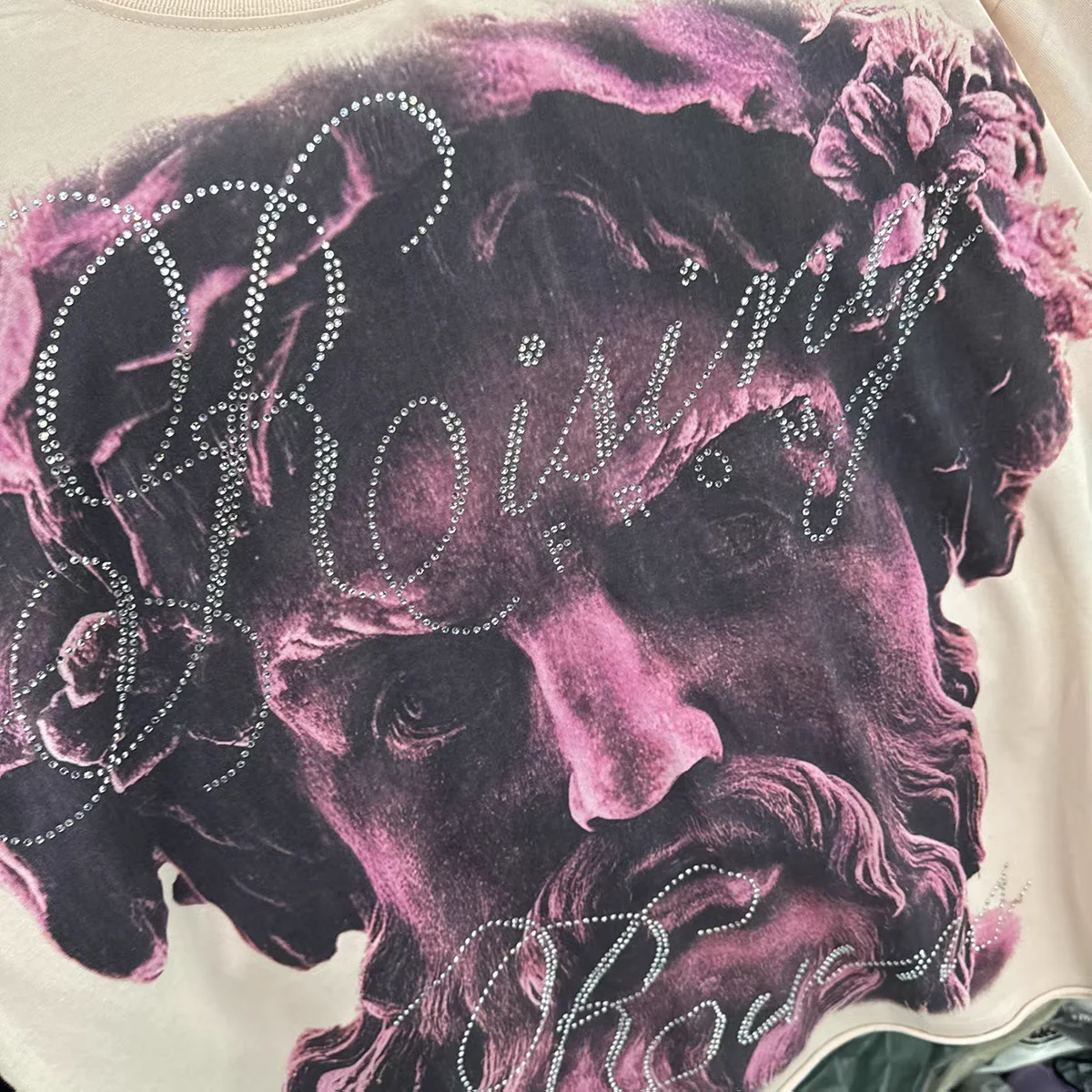 26ss Pink Washed FIRST ROW Rhine Stone Graphic Crop T-Shirt For Men Women David Statue Print Top T Shirt Tee