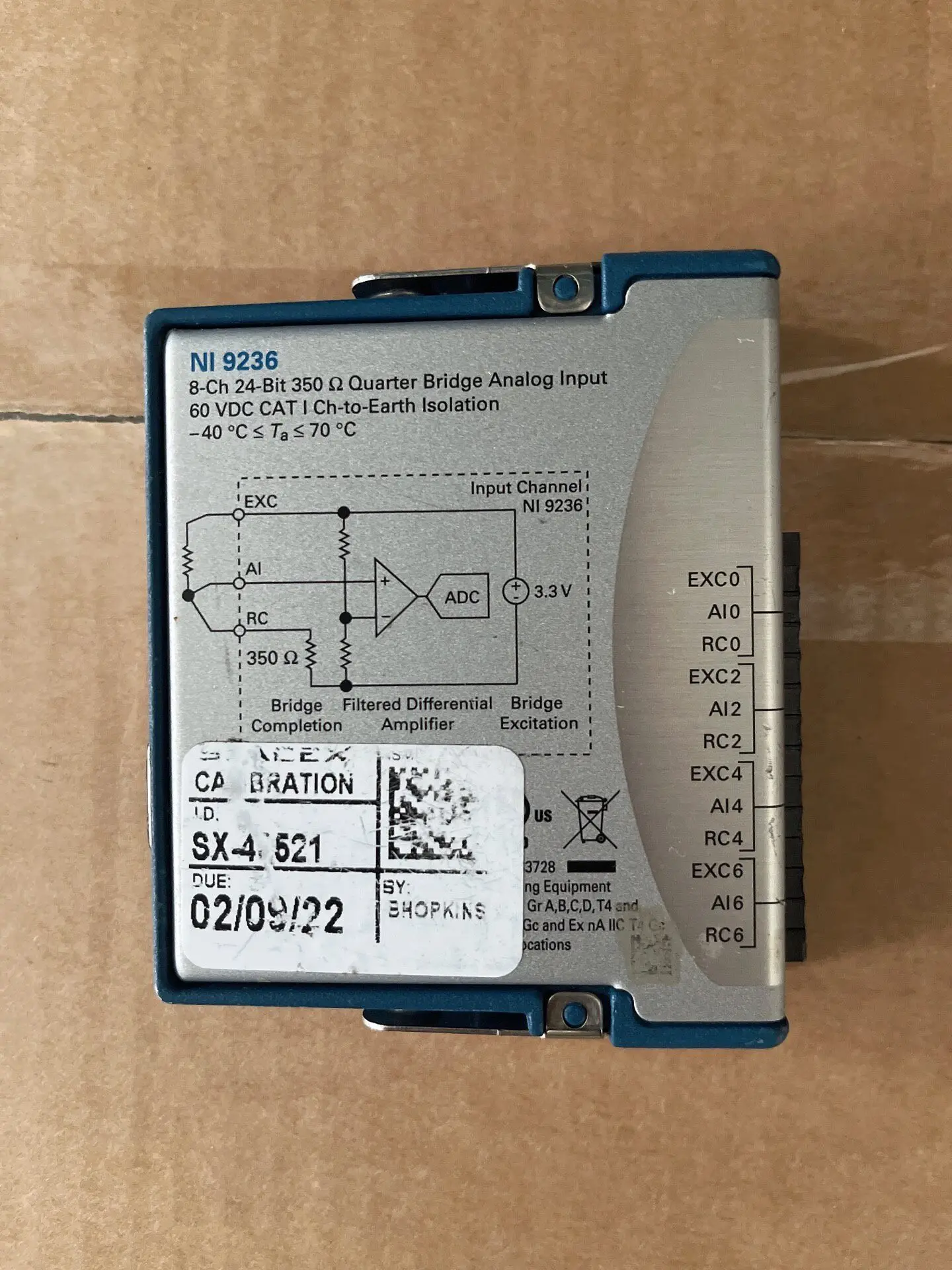 NI 9236 8-Channel 24-Bit 350Ω Quarter Bridge Analog Input Module,