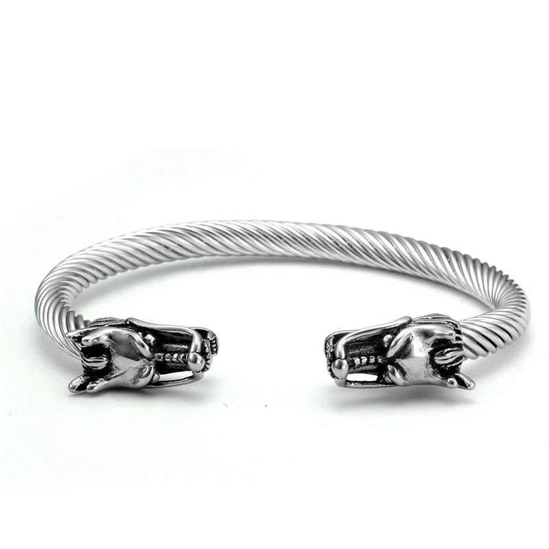 Vintage Dragon Stainless Steel Men Boys Charm Bangles Open Cuff Sporty Wristband Jewelry Gift