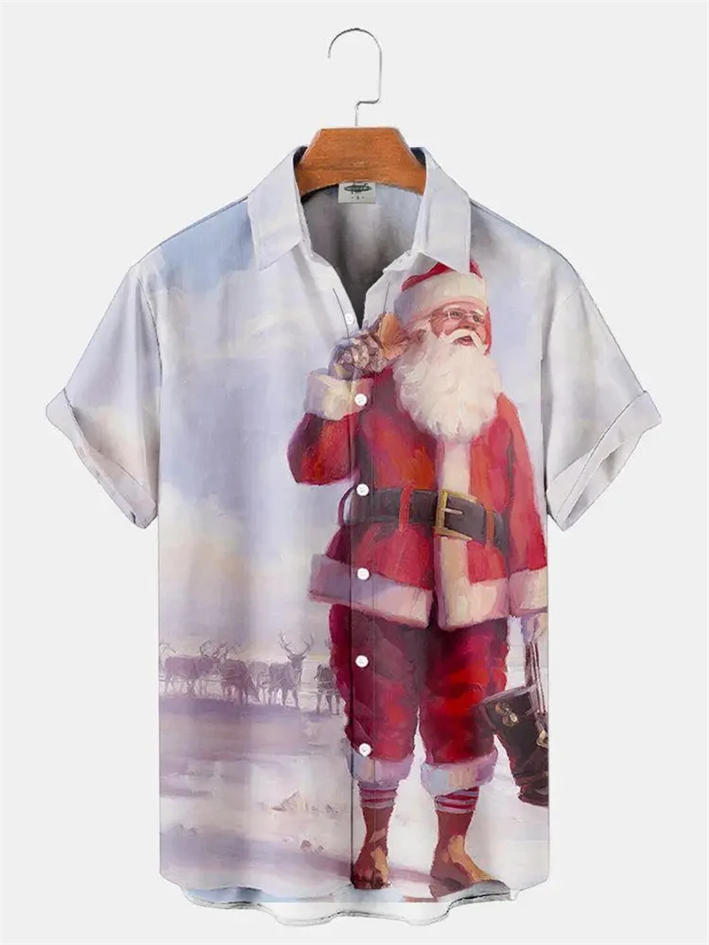 New Arrivals Christmas Hawaiian Short Sleeve Summer Shirt Sacks For Men Casual Dress Clothing Christmas Pattern 3D Printing Tops