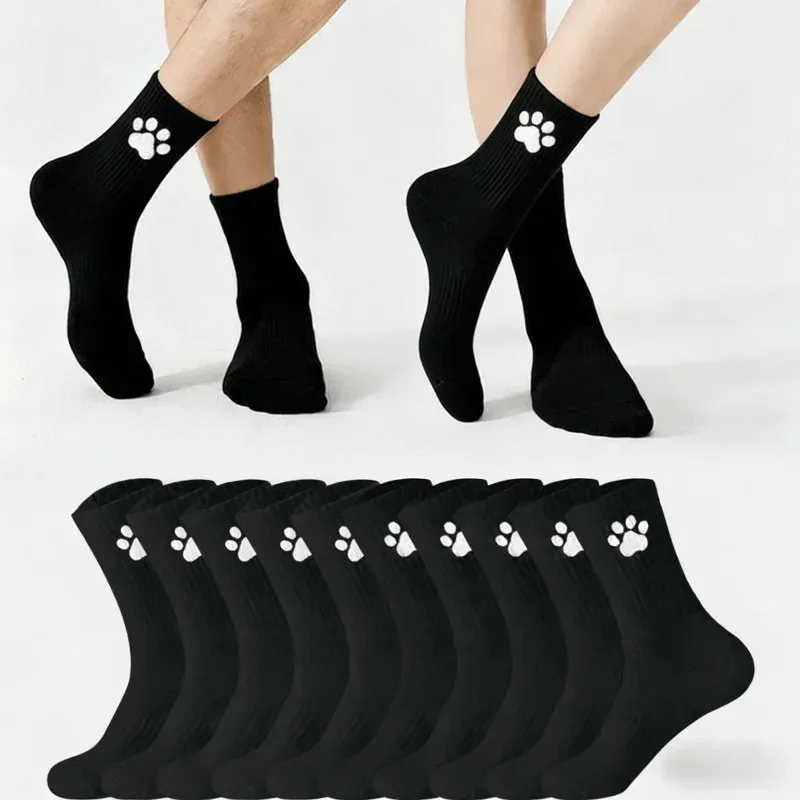

Korean Ins Style Vertical Pattern Middle Socks Couple Cat Claw Embroidery Black and White Solid Color Anti slip Non slip