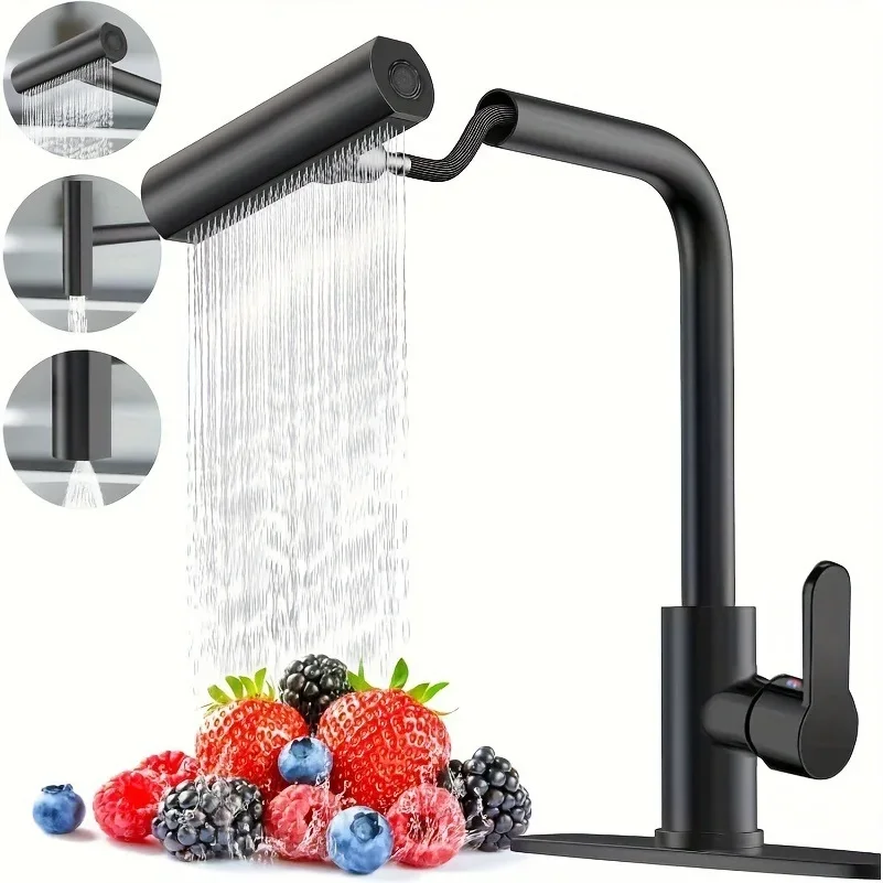 

Kitchen Washbasin Faucet Four Gears Hot And Cold Sink Faucet Telescopic Waterfall Pullout Faucet Splash-Proof Various Countertop