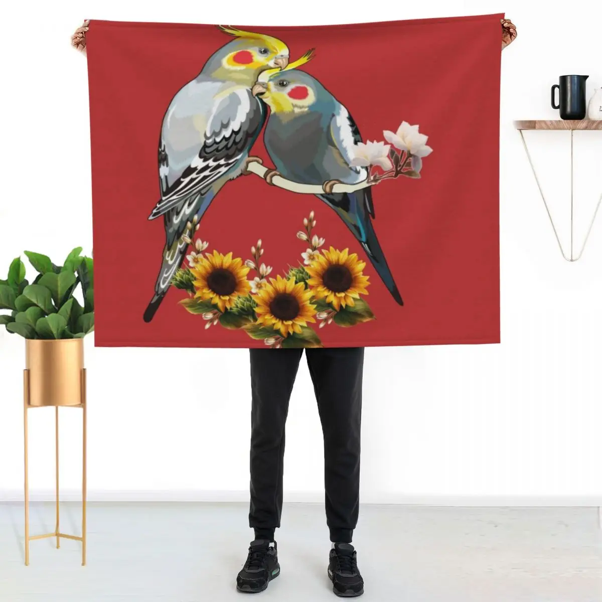 Cockatiel parrot has a gray body Throw Blanket Plush Bed Fashionable Retros cosplay anime Flannel Fabric Sofa Blankets