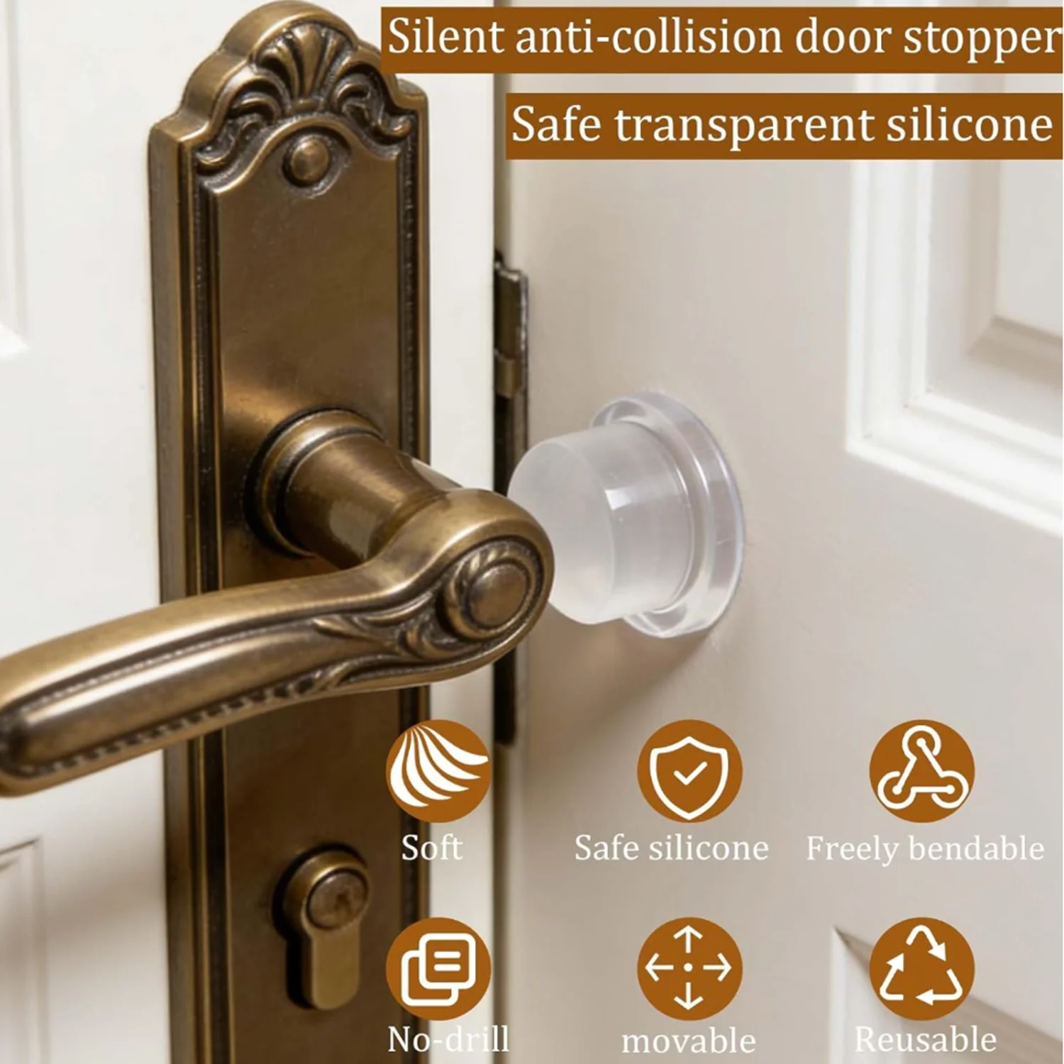 Multifunctional Silicone Door Bumper Self‑Adhesive No‑Drill Wall Protector Door Knob Shock Absorbing Buffer Pads