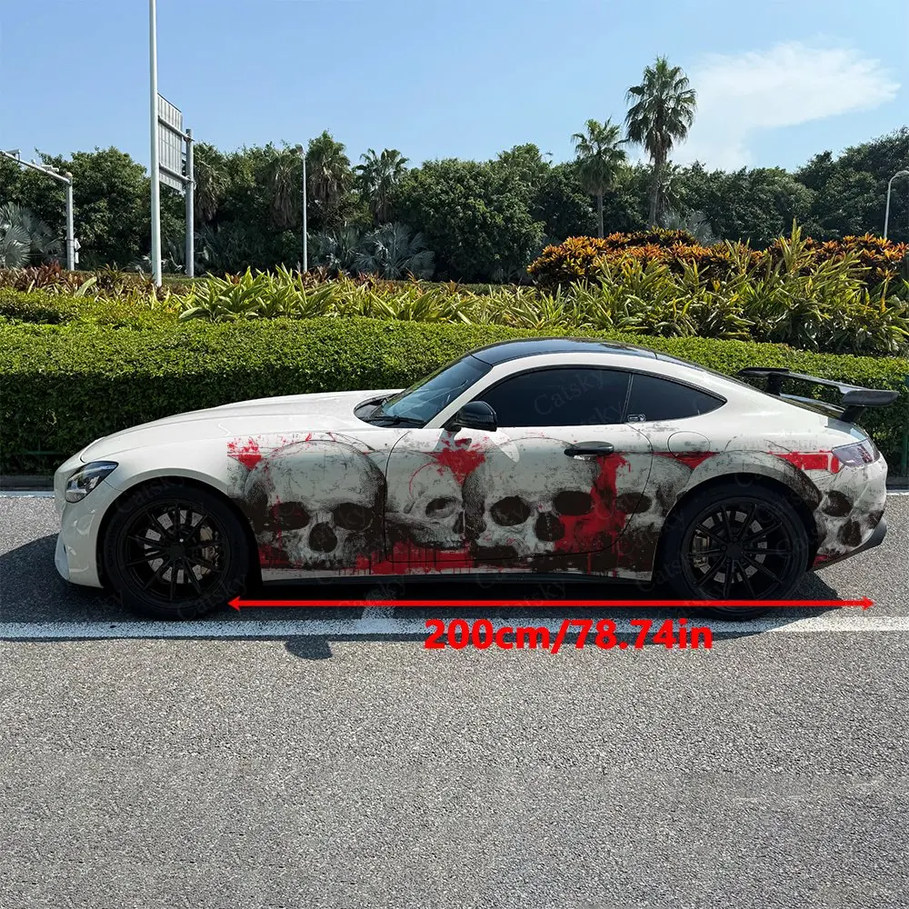 2pcs Skull Cluster Red Paint Drip Car Side Wraps, Self-Adhesive PVC Waterproof & Scratch-Resistant Stickers, Car Accessory Gift
