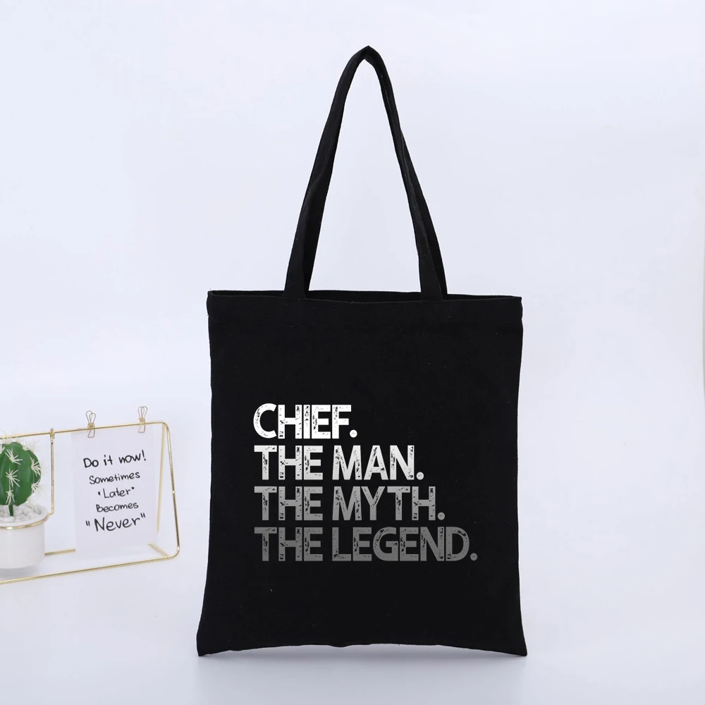 chief Slogan-Style Graphic Black Canvas Tote Bag, Urban Style for Daily Shopping and Casual Outings