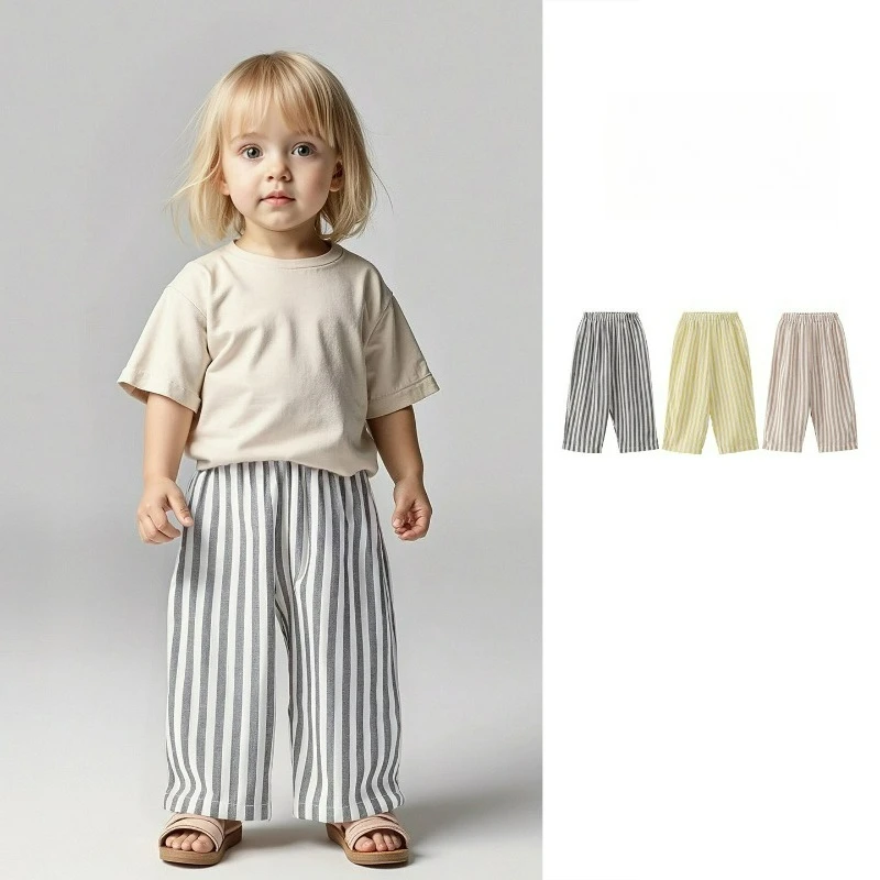 Korean Children Stripe Pants Boys Girls Spring Summer Casual Loose Kids Trousers Bottoms Wear Outfit Clothing For Young Boy Girl
