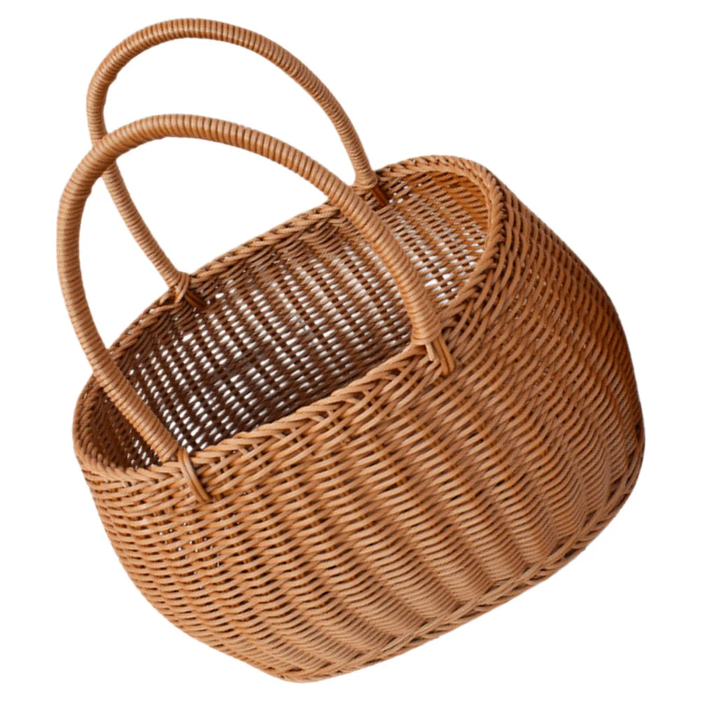 

Handwoven Storage Basket Baskets for Gifts Fruit Flower With Handle Weave Picnic Plastic Handheld