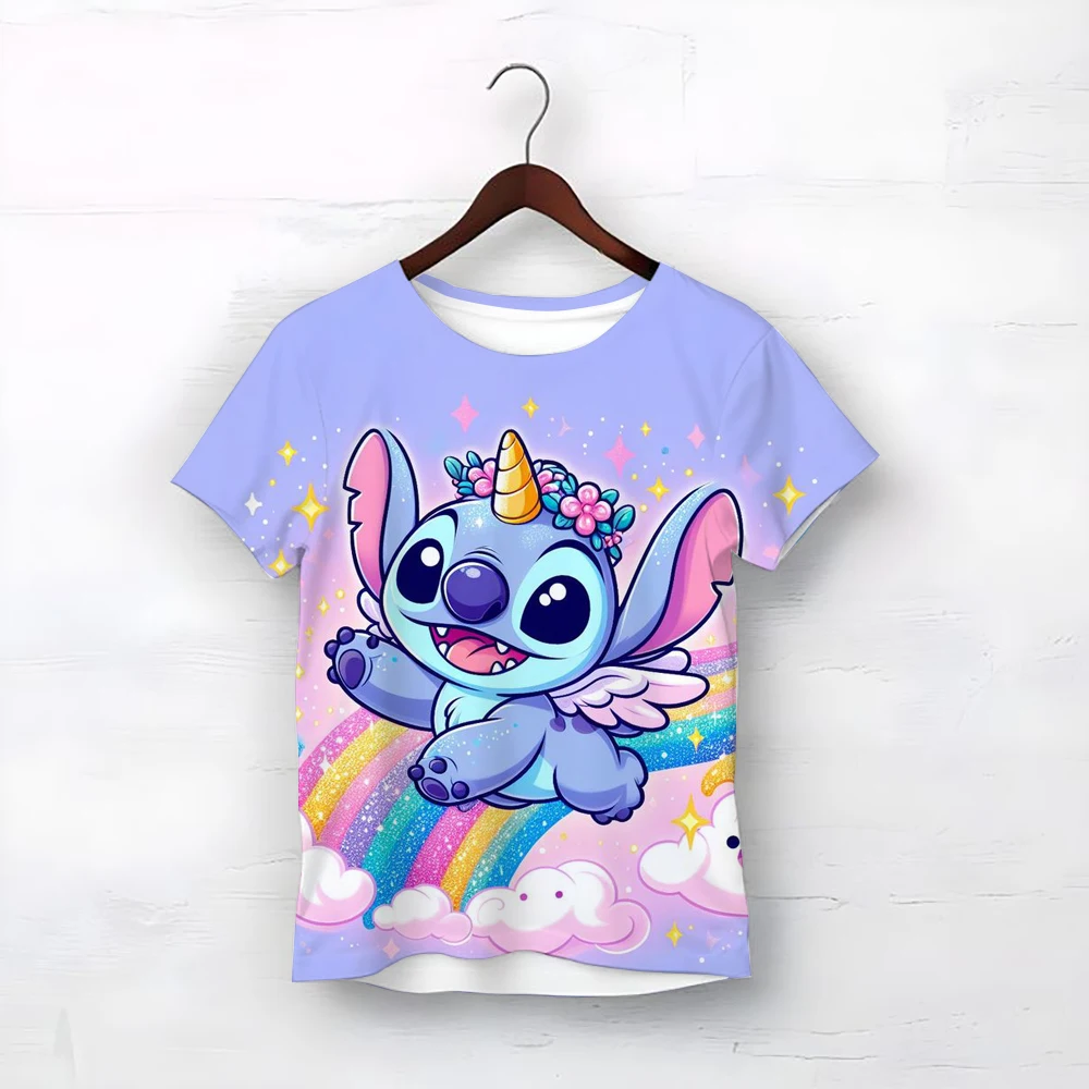 Pink Girls T Shirts 100% Cotton Cute Stitch T-shirt Kids Cartoon Clothes Children's Clothing Baby T-shirt Child Girl Tops Tee