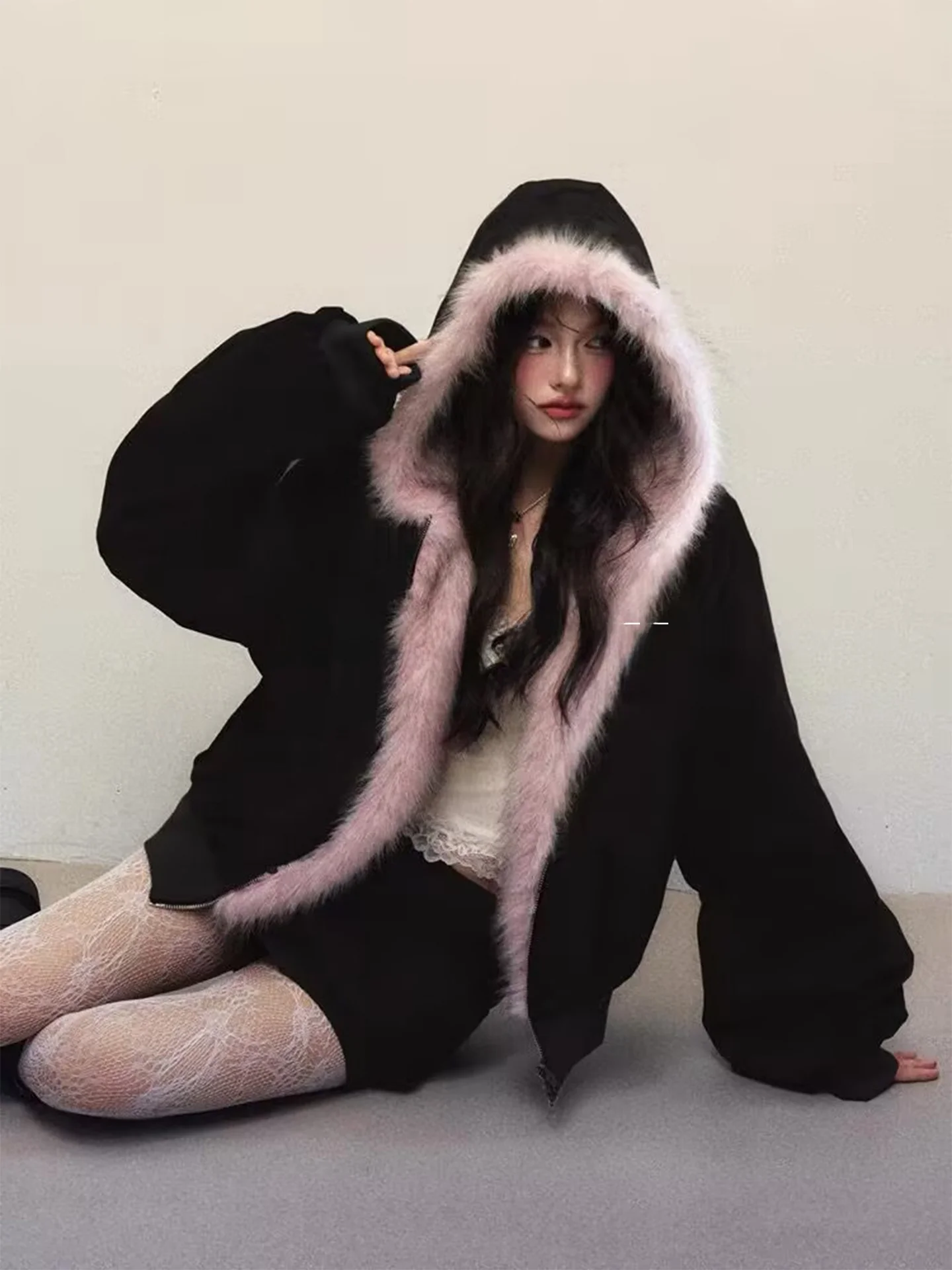 

Женская рабочая куртка ROUJE KEFSS с капюшоном, осенне-зимняя, винтажная, свободного кроя, двусторонняя, с завышенной талией, в повседневном стиле