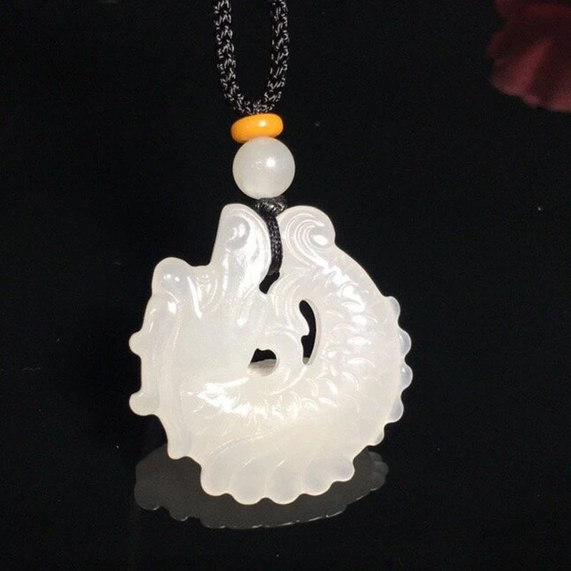 Qinghai jade and Hotan jade fish-to-dragon white jade pendant, jade necklace, double-sided carved jade item, fish scale jade ite