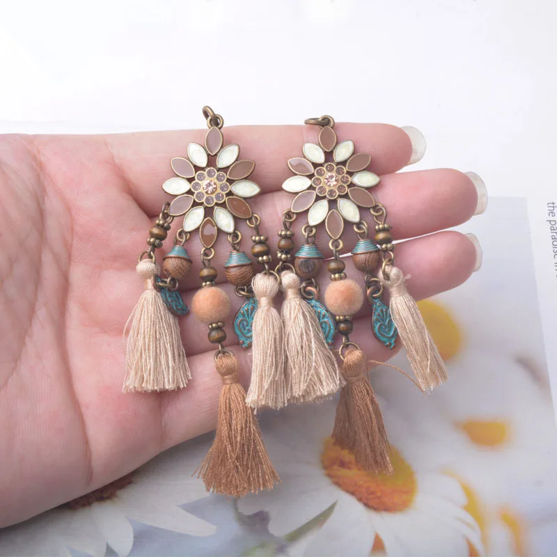 4 Stück/Set Bohemian-Stil Brauner Quastenanhänger DIY Damen-Ohrring – Detail 9