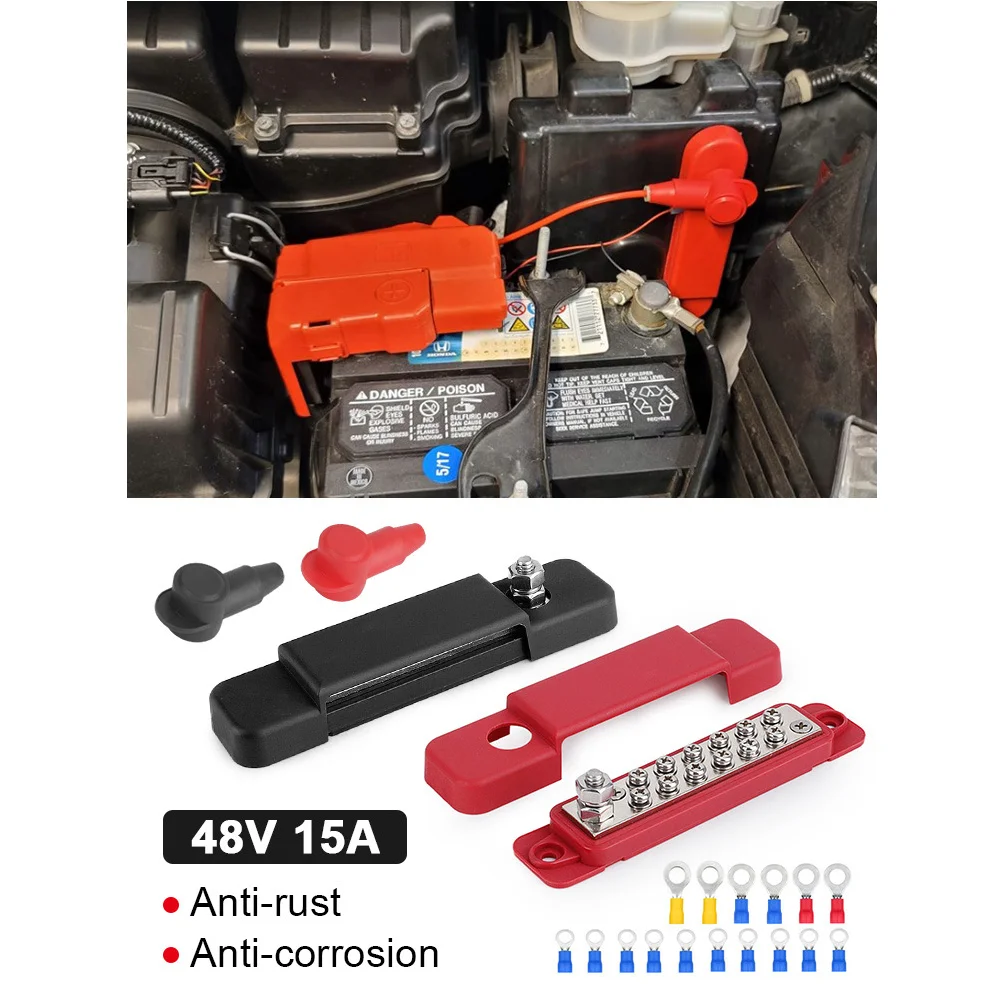 Bloco de Distribuição de Energia da Barra de Ônibus de 12 Pontos 180a 12v dc Par Preto Vermelho rv Iate Ônibus Terminal de 12 Vias Fileira de Fiação 8v150a Ônibus