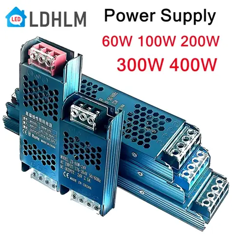 Ultra Thin Lighting Transformer DC12V/24V Power Supply Adapter 5A 12A LED Strip Switch Driver Lamp 60W 100W 200W 300W 400W