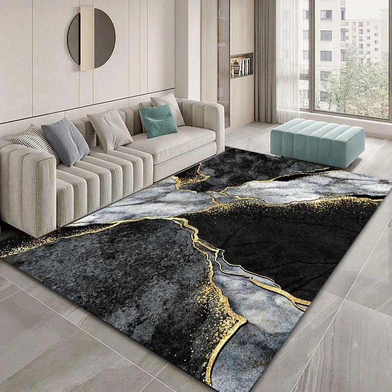 Black Gold Marble Carpet for Living Room Luxury Home Decoration Sofa Table Large Area Rugs Non-slip Floor Mat Entrance Door Mat