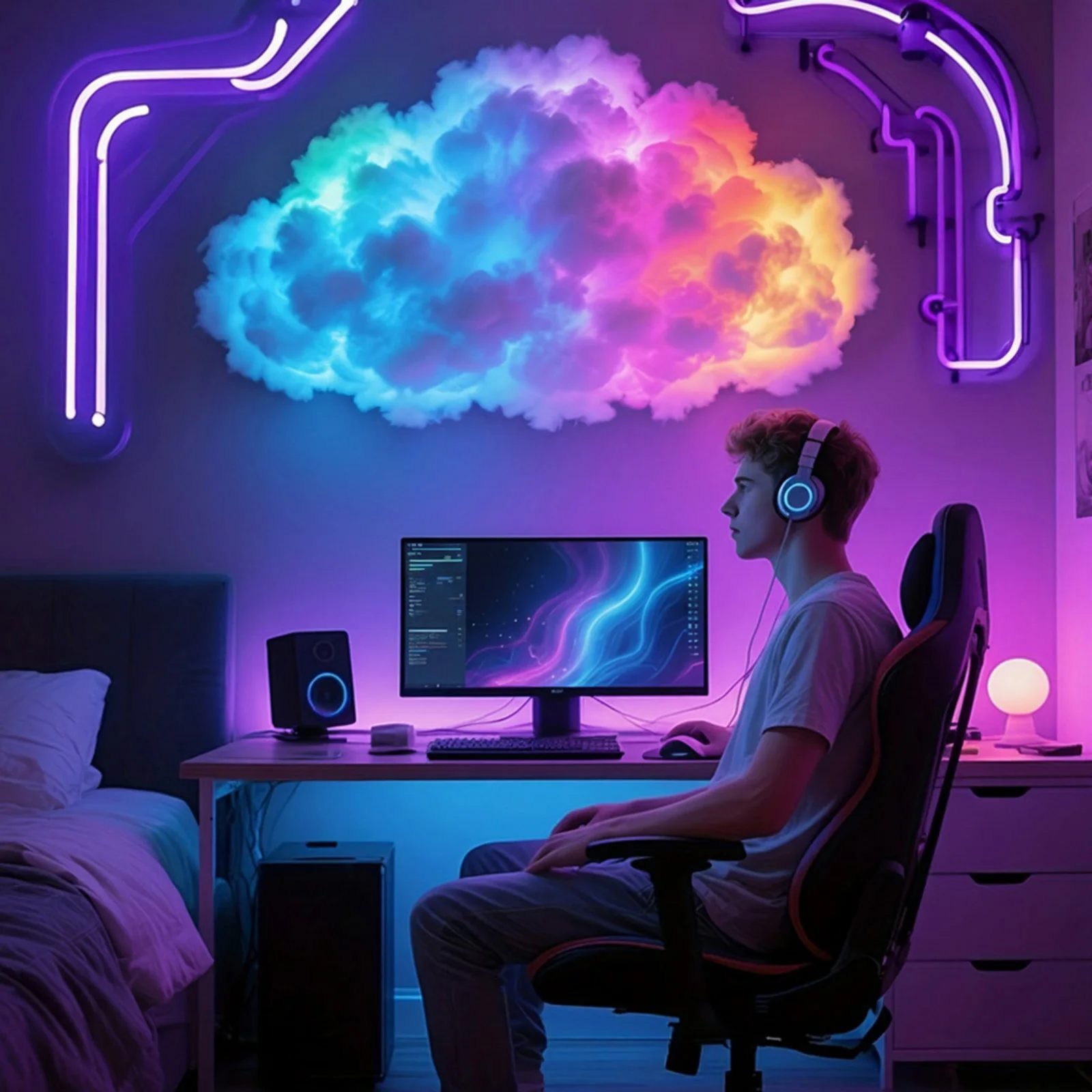 

DIY Thundercloud LED Light USB-Powered Music Sync Color Changing Led Lights for Game Room Bedroom Decor