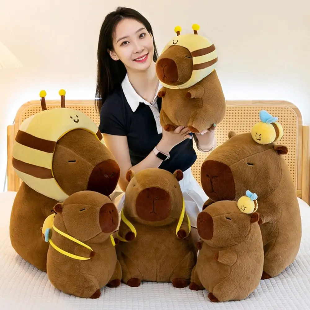 Sleeping Pillow Bee Capybara Plush Toy Fluffy Simulation Capybara Plush Doll Soft Cartoon Capibara Anime Fluffty Toy Christmas