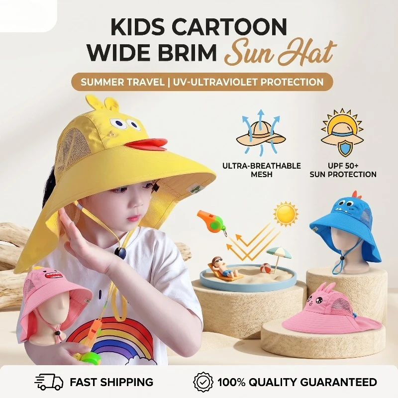 Sommerlicher, atmungsaktiver, dünner Kinder-Sonnenhut mit großer Krempe, Nacken- und Ohrenschutz, UV-Schutz, Outdoor-Reise-Strandkappe für Jungen und Mädchen