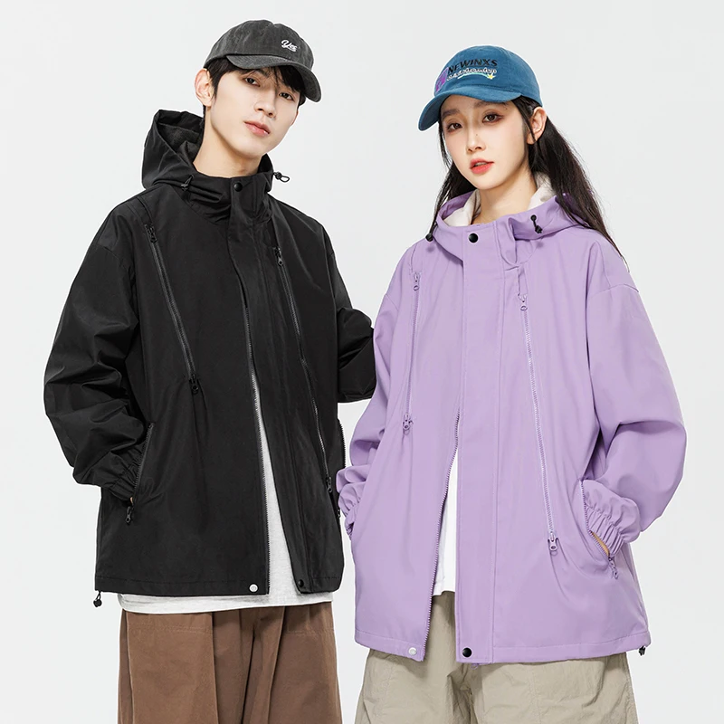 

2024 New Double Zipper Men's Jaet Autumn Winter Coat Splicing Design ex Hooded Windbreaker Casual Loose Fit Long Sve