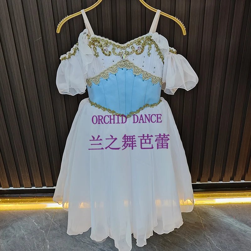 BT2507110 haute qualité taille personnalisée enfants filles Ballet danse Performance porter Gilsay bleu longue robe Tutu romantique