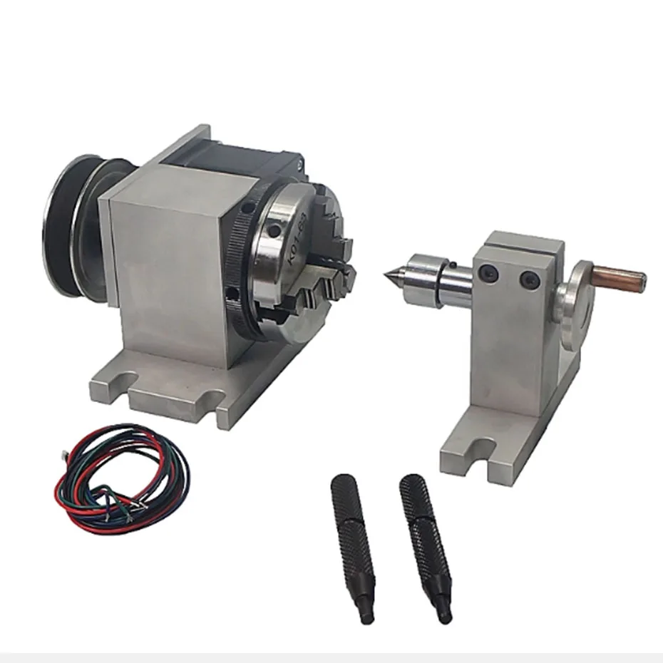 

CNC engraving machine fourth axis rotation axis 65mm chuck CNC indexing head with top pin tailstock