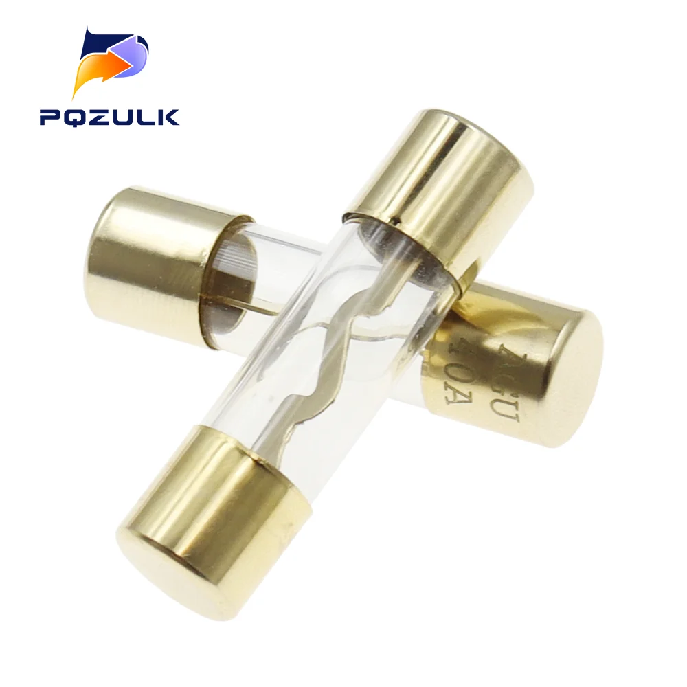 Fusible de AGU de vidrio chapado en oro, 5 piezas, 10x38, amplificador de Audio para coche, 10A, 15A, 20A, 25A, 30A, 40A, 50A, 60A, 70A, 80A, 100A