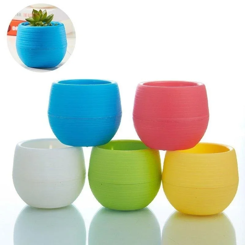 1Pcs Creative Eco-friendly Colourful Mini Round Plastic Plant Flower Pot Garden Home Office Decor Planter Bonsai Pot Plant Pots