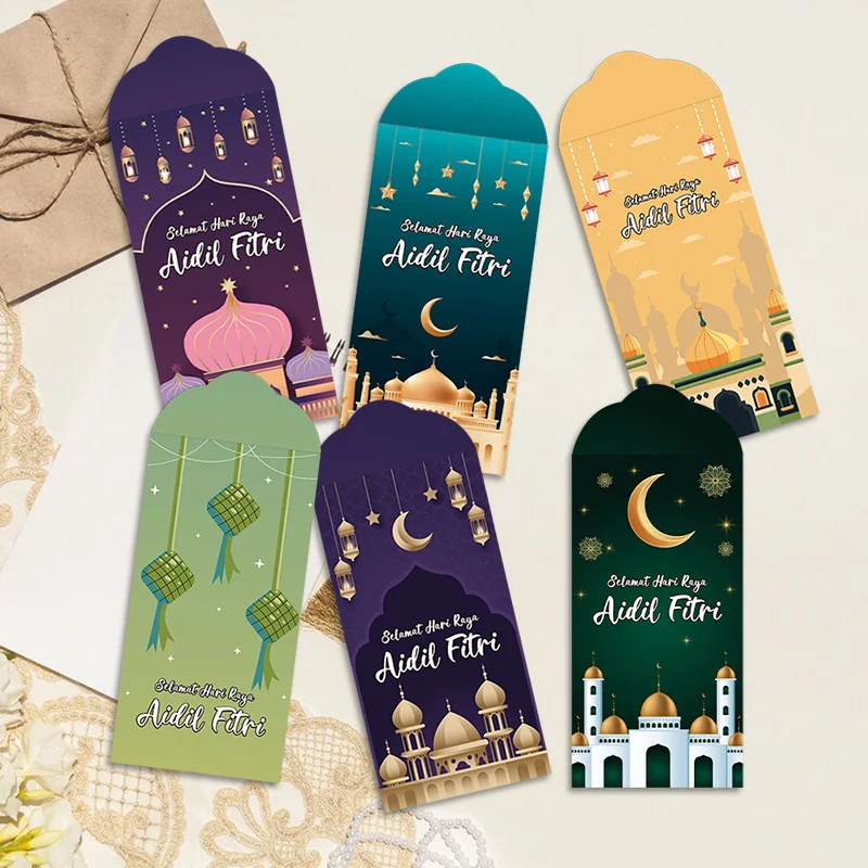 6/12/24 Stück Eid Mubarak-Umschläge, kompatibel mit islamischen Grußkarten und Geldgeschenken – Eid Al-Fitr-Dekorationen, islamische Muster