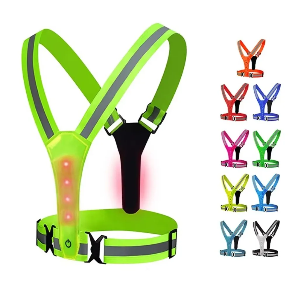 High Visibility Night Running Vest 3 Light Modes Adjustable LED Reflective Vest Elastic Flashing Sports Vest