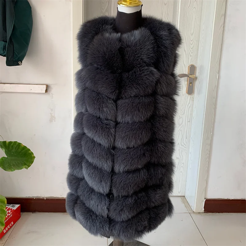 Real fox casaco de pele colete quente fox fur vest outono e inverno das mulheres longo de alta qualidade 100% natural fox fur vest Moda colete de pele