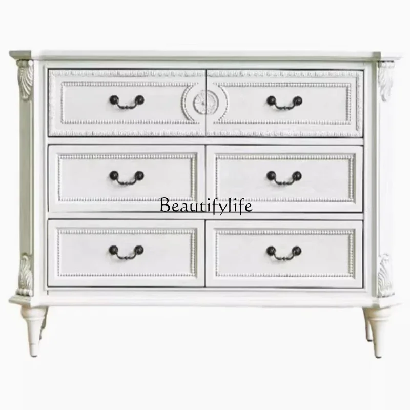 

FG10American simple retro six-chest cabinet hand-carved solid wood furniture living room storage locker