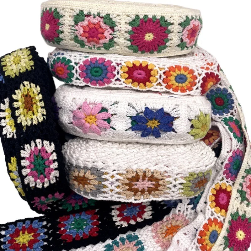1 Yards Embroidered Lace Flower Applique Trim Crochet Barcode Edges Handmade DIY Material Clothing