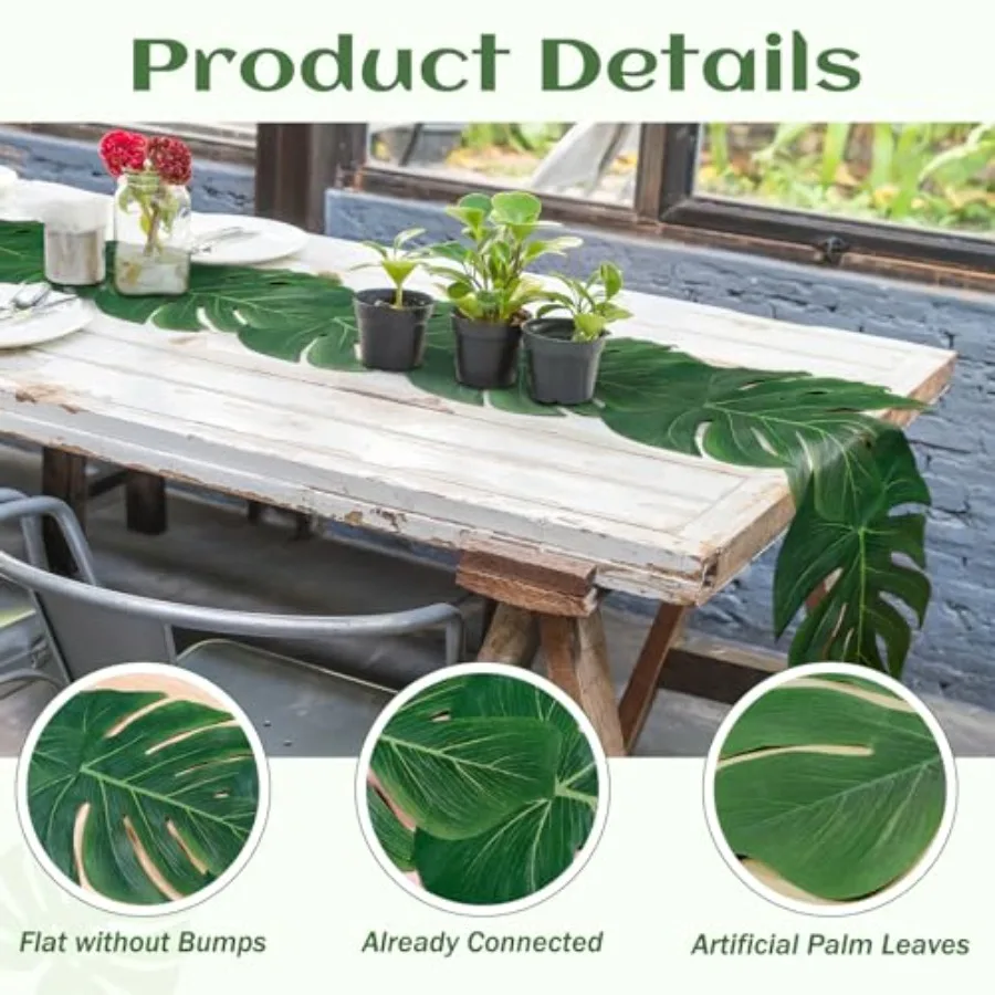 AerWo 2 قطعة أوراق النخيل الاصطناعية الأخضر الجدول عداء الصيف أوراق الاستوائية الجدول العدائين 72 ihes طويلة لحفل الزفاف مو الغابة Saf #3