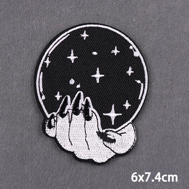 Psychedelic Mushroom Wizard Hand Patch Embroidery Iron On Patches For Clothes Magic Ball Clothes Stickers DIY Applique Badge